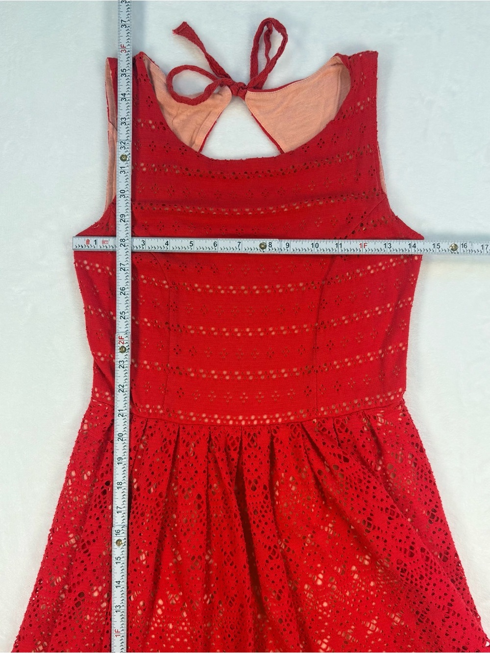ANTHROPOLOGIE Postmark Sunstream Red Eyelet Fit Flare Mini Dress XS - Picture 12 of 12